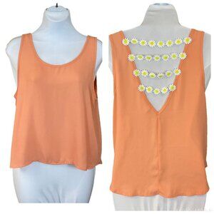 Blue Mint Coral Sleeveless Top Daisy Chain Detail Scoop Neck Deep V Back Large